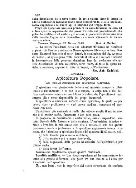 L'apicoltore giornale dell'Associazione centrale d'incoraggiamento per l'apicoltura in Italia