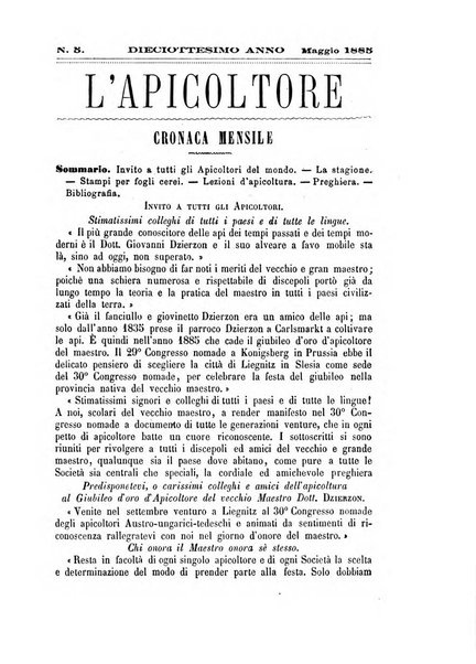 L'apicoltore giornale dell'Associazione centrale d'incoraggiamento per l'apicoltura in Italia