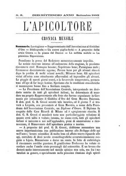 L'apicoltore giornale dell'Associazione centrale d'incoraggiamento per l'apicoltura in Italia