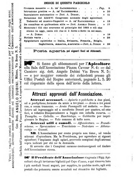 L'apicoltore giornale dell'Associazione centrale d'incoraggiamento per l'apicoltura in Italia