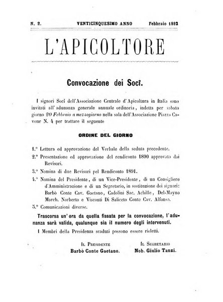 L'apicoltore giornale dell'Associazione centrale d'incoraggiamento per l'apicoltura in Italia