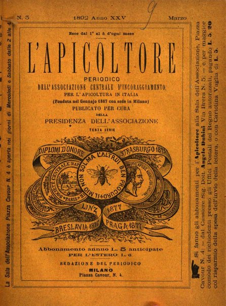 L'apicoltore giornale dell'Associazione centrale d'incoraggiamento per l'apicoltura in Italia