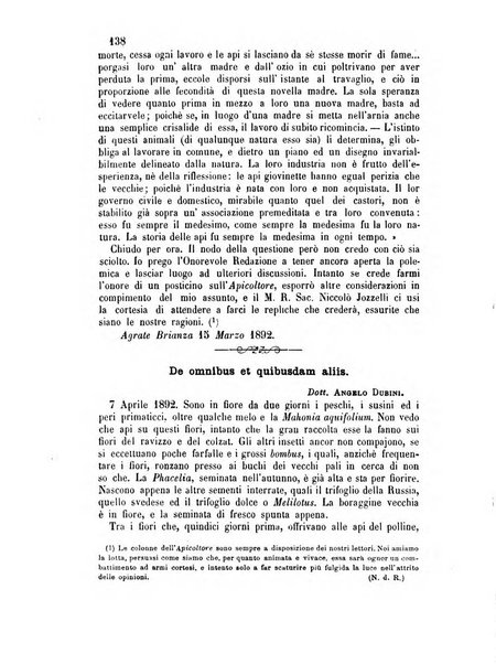 L'apicoltore giornale dell'Associazione centrale d'incoraggiamento per l'apicoltura in Italia