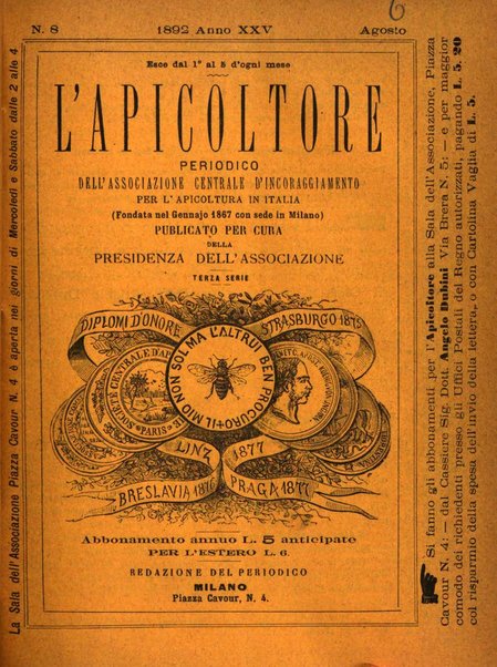 L'apicoltore giornale dell'Associazione centrale d'incoraggiamento per l'apicoltura in Italia