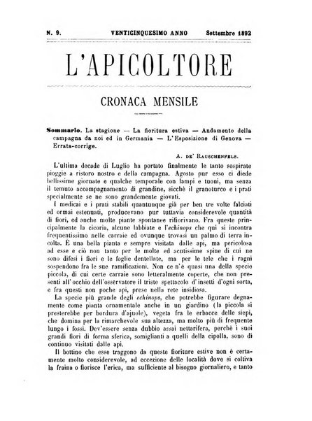 L'apicoltore giornale dell'Associazione centrale d'incoraggiamento per l'apicoltura in Italia