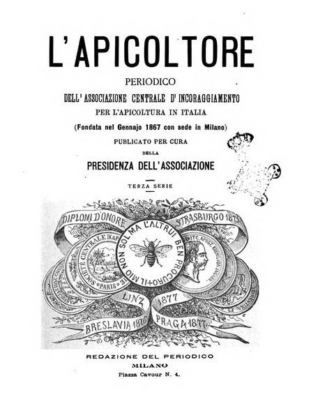 L'apicoltore giornale dell'Associazione centrale d'incoraggiamento per l'apicoltura in Italia