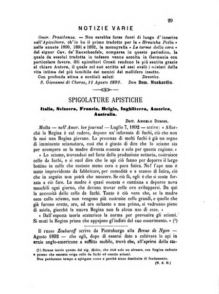 L'apicoltore giornale dell'Associazione centrale d'incoraggiamento per l'apicoltura in Italia