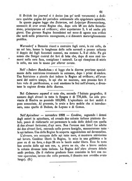 L'apicoltore giornale dell'Associazione centrale d'incoraggiamento per l'apicoltura in Italia