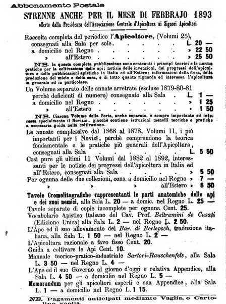 L'apicoltore giornale dell'Associazione centrale d'incoraggiamento per l'apicoltura in Italia