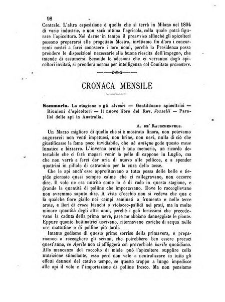 L'apicoltore giornale dell'Associazione centrale d'incoraggiamento per l'apicoltura in Italia