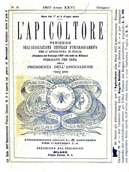 L'apicoltore giornale dell'Associazione centrale d'incoraggiamento per l'apicoltura in Italia