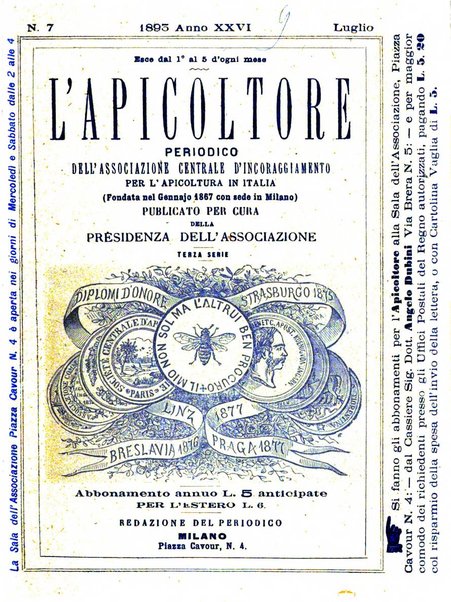 L'apicoltore giornale dell'Associazione centrale d'incoraggiamento per l'apicoltura in Italia