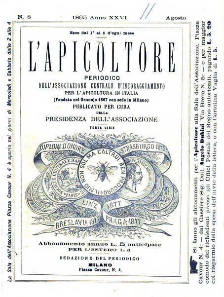 L'apicoltore giornale dell'Associazione centrale d'incoraggiamento per l'apicoltura in Italia