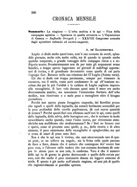 L'apicoltore giornale dell'Associazione centrale d'incoraggiamento per l'apicoltura in Italia