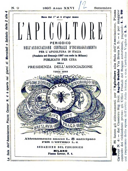 L'apicoltore giornale dell'Associazione centrale d'incoraggiamento per l'apicoltura in Italia