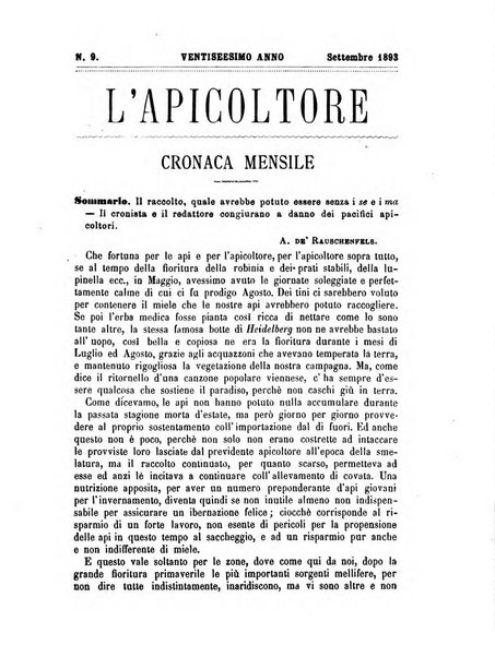 L'apicoltore giornale dell'Associazione centrale d'incoraggiamento per l'apicoltura in Italia