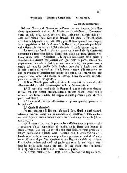 L'apicoltore giornale dell'Associazione centrale d'incoraggiamento per l'apicoltura in Italia