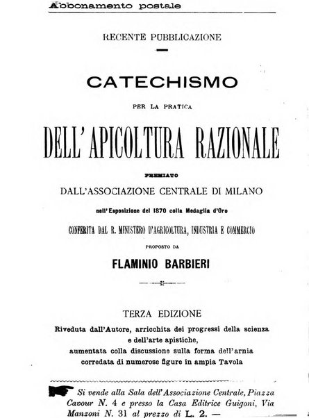 L'apicoltore giornale dell'Associazione centrale d'incoraggiamento per l'apicoltura in Italia