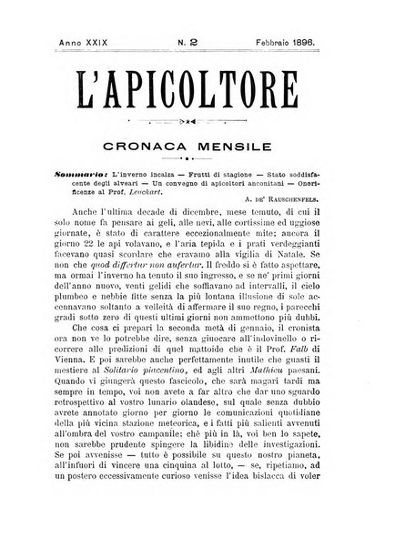 L'apicoltore giornale dell'Associazione centrale d'incoraggiamento per l'apicoltura in Italia