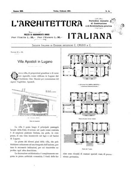 L'architettura italiana periodico mensile di costruzione e di architettura pratica