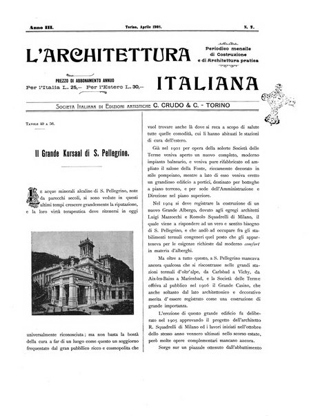 L'architettura italiana periodico mensile di costruzione e di architettura pratica