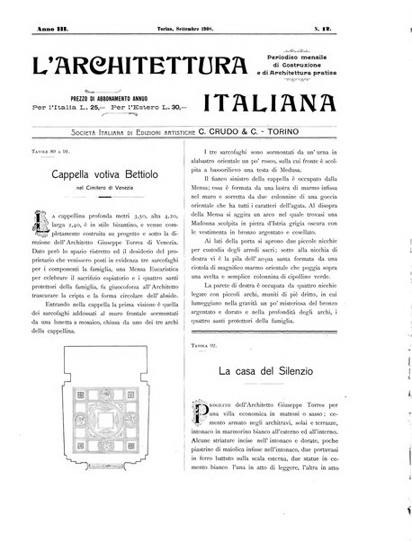 L'architettura italiana periodico mensile di costruzione e di architettura pratica