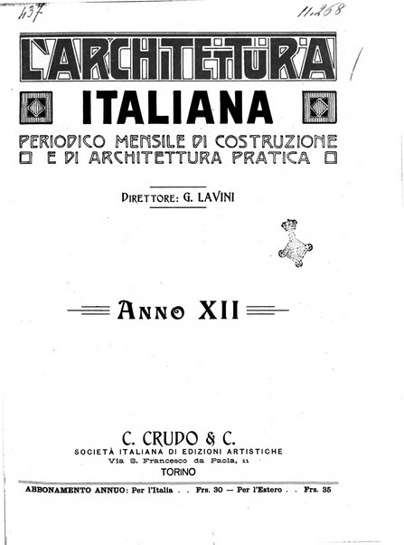 L'architettura italiana periodico mensile di costruzione e di architettura pratica