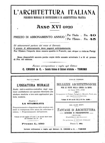 L'architettura italiana periodico mensile di costruzione e di architettura pratica