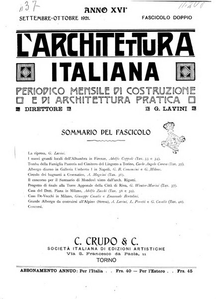 L'architettura italiana periodico mensile di costruzione e di architettura pratica