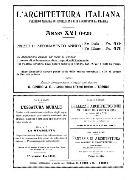 L'architettura italiana periodico mensile di costruzione e di architettura pratica