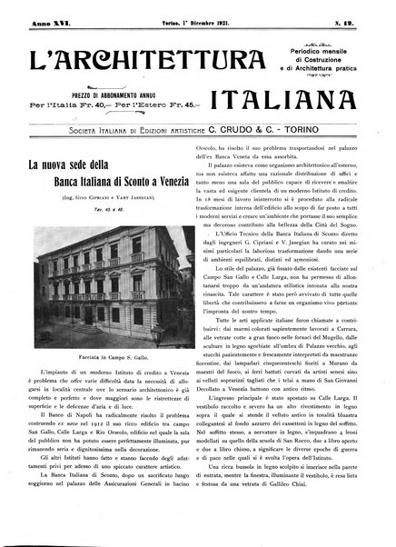 L'architettura italiana periodico mensile di costruzione e di architettura pratica