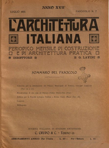 L'architettura italiana periodico mensile di costruzione e di architettura pratica