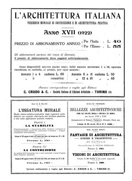 L'architettura italiana periodico mensile di costruzione e di architettura pratica