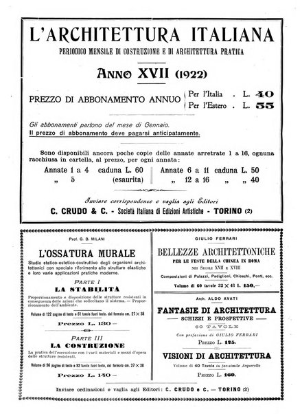 L'architettura italiana periodico mensile di costruzione e di architettura pratica