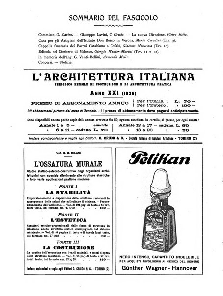 L'architettura italiana periodico mensile di costruzione e di architettura pratica