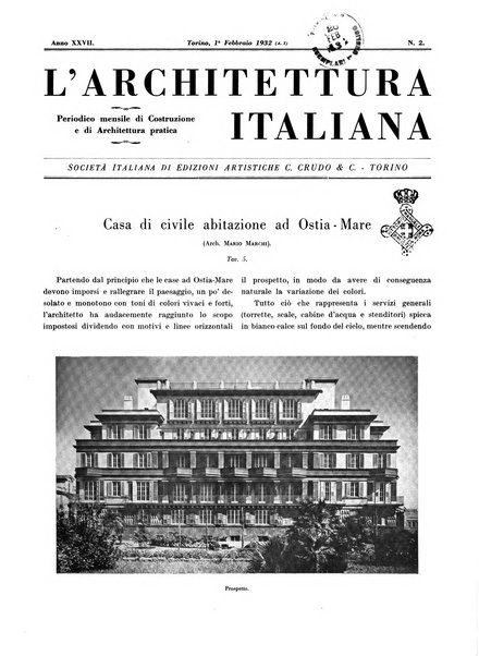 L'architettura italiana periodico mensile di costruzione e di architettura pratica