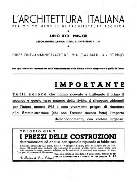 L'architettura italiana periodico mensile di costruzione e di architettura pratica