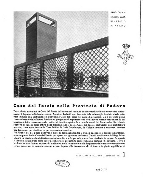 L'architettura italiana periodico mensile di costruzione e di architettura pratica