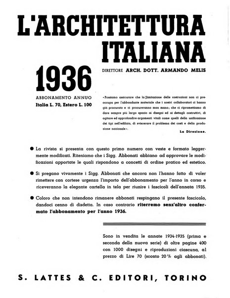 L'architettura italiana periodico mensile di costruzione e di architettura pratica