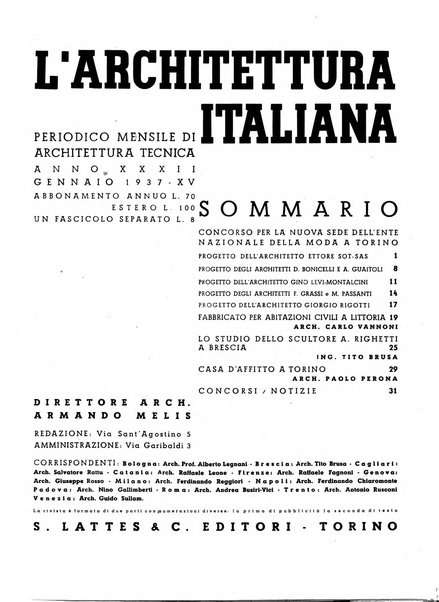 L'architettura italiana periodico mensile di costruzione e di architettura pratica