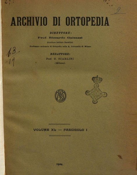 Archivio di ortopedia pubblicazione ufficiale del Pio istituto dei rachitici <1924-1950>