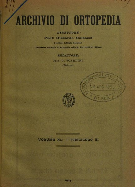 Archivio di ortopedia pubblicazione ufficiale del Pio istituto dei rachitici <1924-1950>