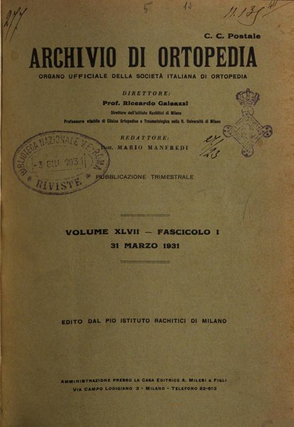 Archivio di ortopedia pubblicazione ufficiale del Pio istituto dei rachitici <1924-1950>