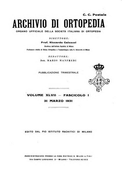 Archivio di ortopedia pubblicazione ufficiale del Pio istituto dei rachitici <1924-1950>