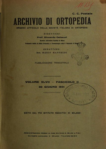 Archivio di ortopedia pubblicazione ufficiale del Pio istituto dei rachitici <1924-1950>