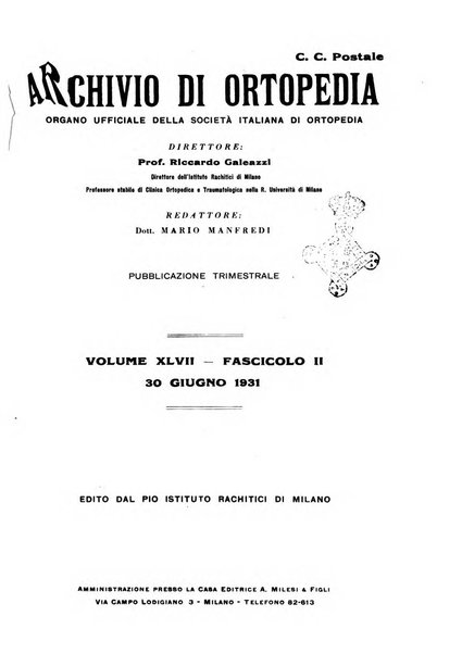 Archivio di ortopedia pubblicazione ufficiale del Pio istituto dei rachitici <1924-1950>