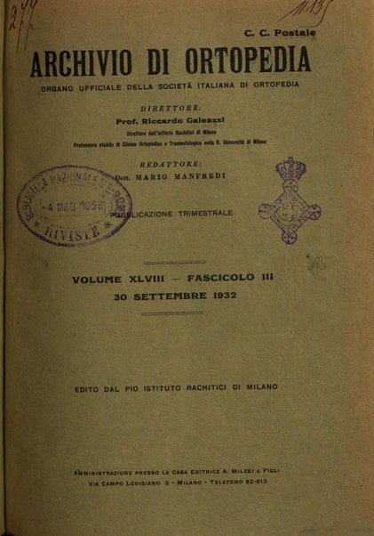 Archivio di ortopedia pubblicazione ufficiale del Pio istituto dei rachitici <1924-1950>