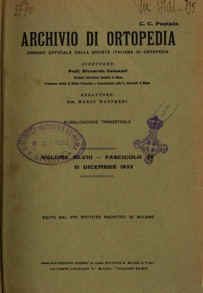 Archivio di ortopedia pubblicazione ufficiale del Pio istituto dei rachitici <1924-1950>