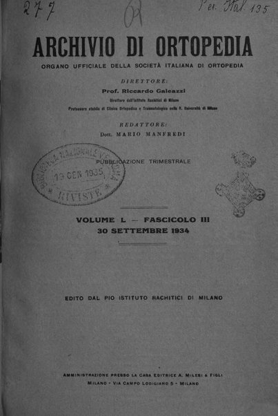 Archivio di ortopedia pubblicazione ufficiale del Pio istituto dei rachitici <1924-1950>