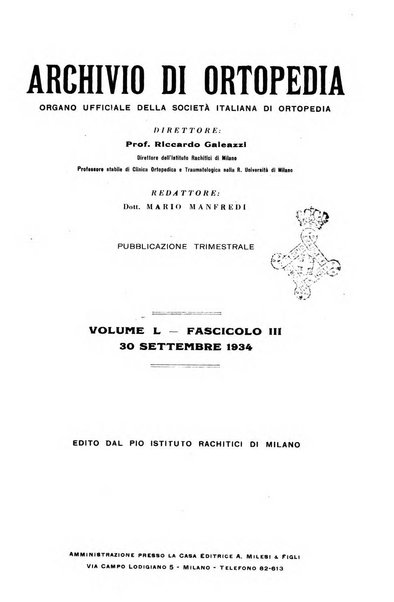 Archivio di ortopedia pubblicazione ufficiale del Pio istituto dei rachitici <1924-1950>